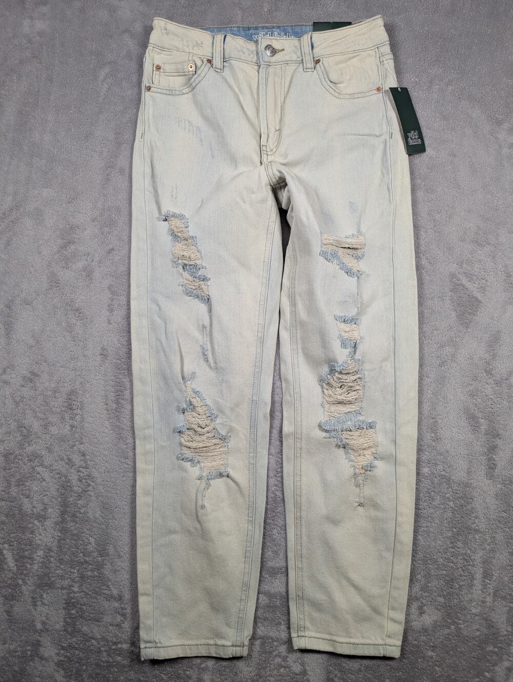 Wild Fable Womens Size 0 25in Waist High Rise Mom Jeans Distressed Bleached